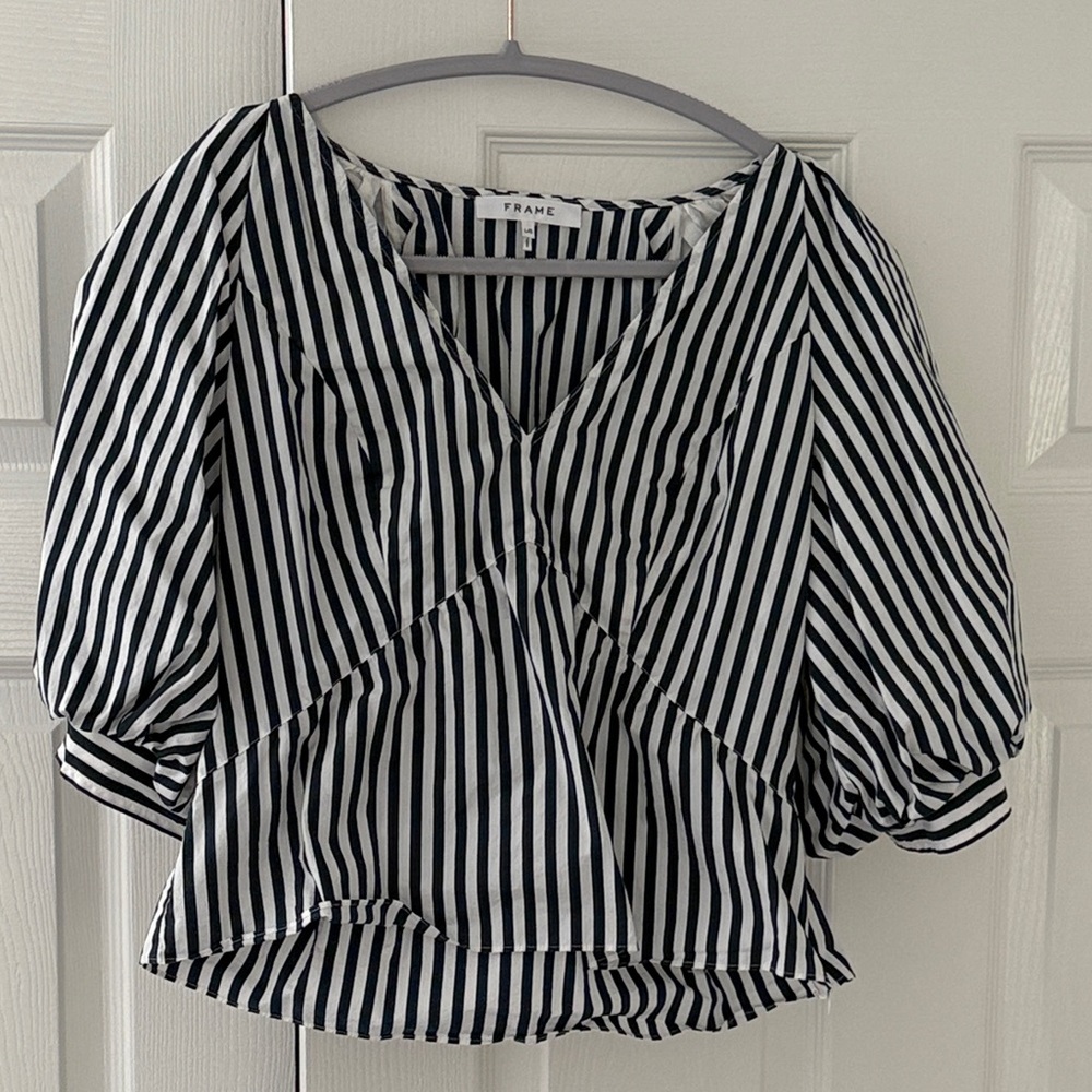 Frame Denim Striped Black and White Blouse